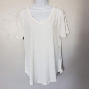 LuLaRoe XS White Short Sleeve Shirt Slinky Flowy Cool V-neck Top T-shirt